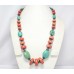 Antique Necklace Sterling Silver 925 Coral Turquoise Stone Handmade Women D304